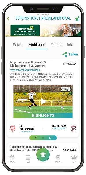 Highlight-Video von Spiel aus Vereinsticket Rheinlandpokal in VT Fansports App