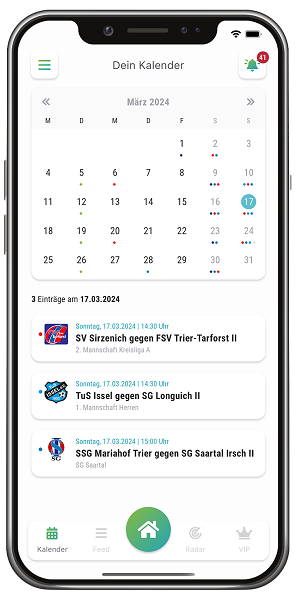 Kalender in Vereinsticket App