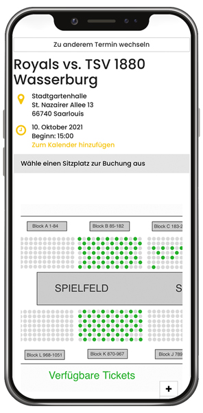 Saalplan im Ticketshop der inexio Royals Saarlouis