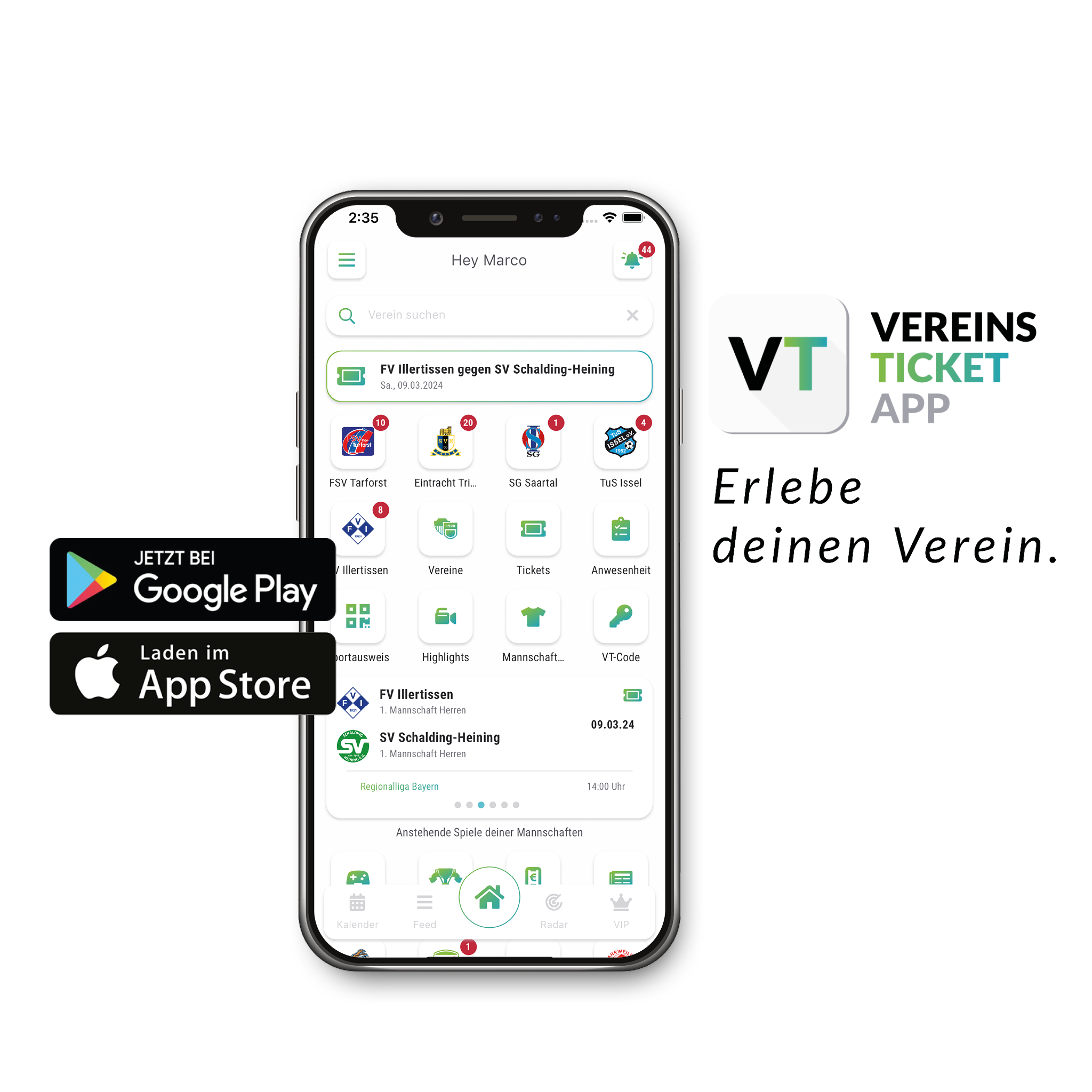 Vereinsticket App in App Stores downloadbar