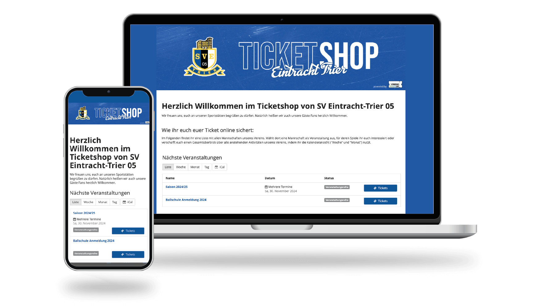 Seite von Eintracht Trier in der Vereinsticket App