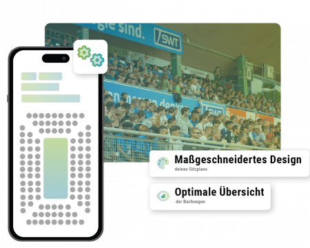 Handyscreen Sitzplan, Bild Tribüne mit Fans im Hintergrund
