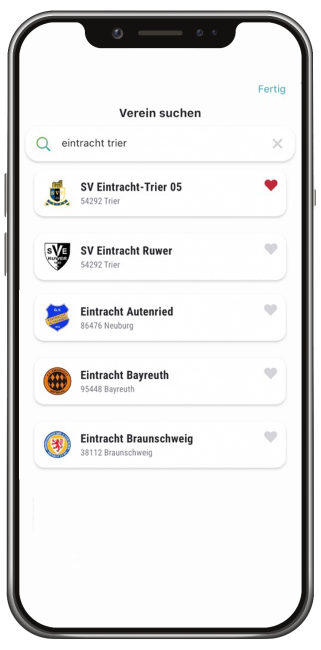Screenshot Clubsuche in Vereinsticket App
