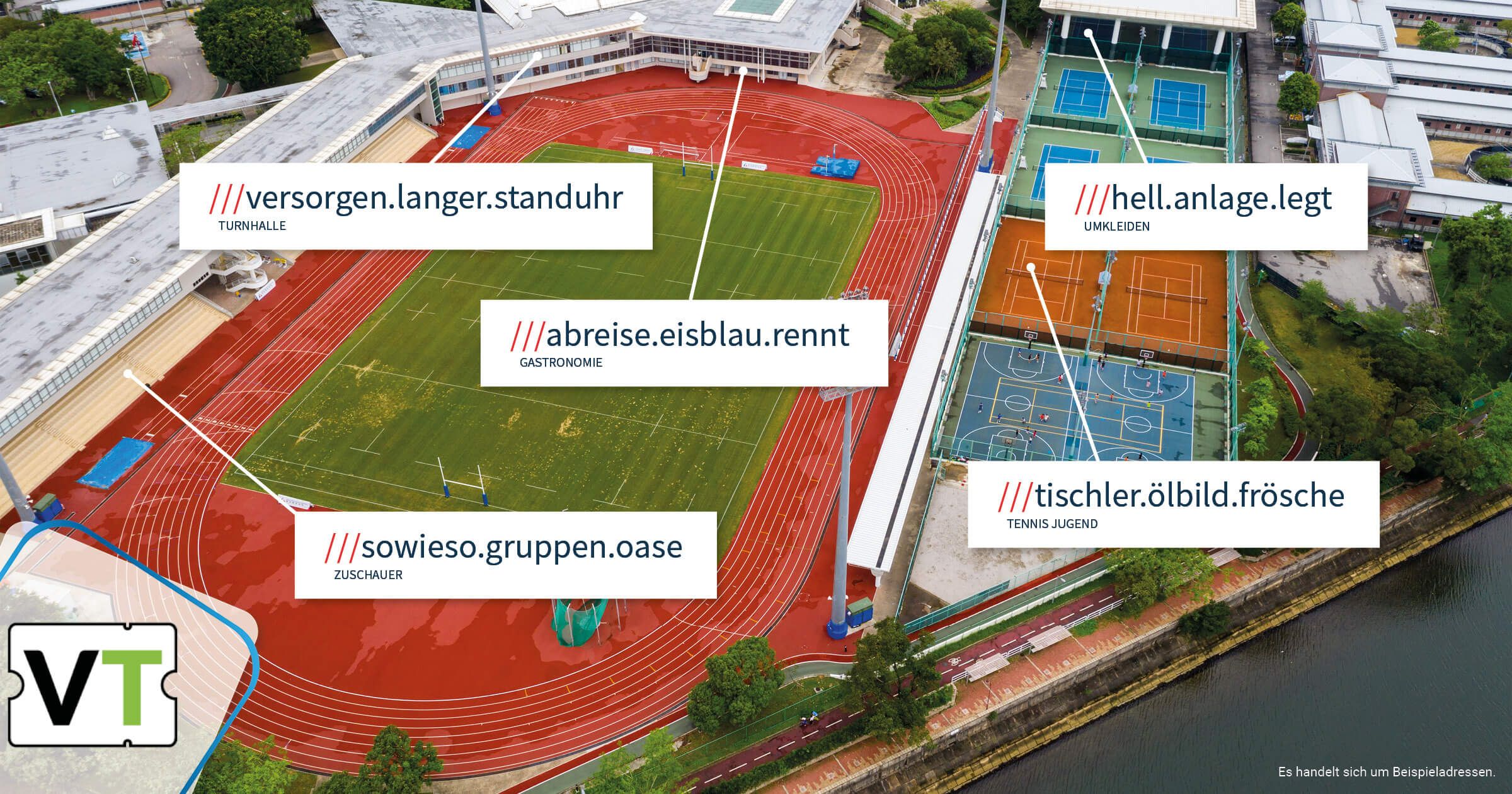 Mit what3words können einzelne Locations auf dem Sportgelände exakt lokalisiert werden