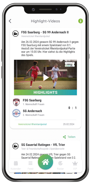 Screenshot Highlights in Vereinsticket App