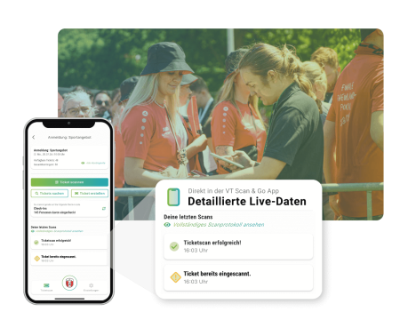 Handyscreen Echtzeitdaten, Mitarbeiterin bei Einlasskontrolle
