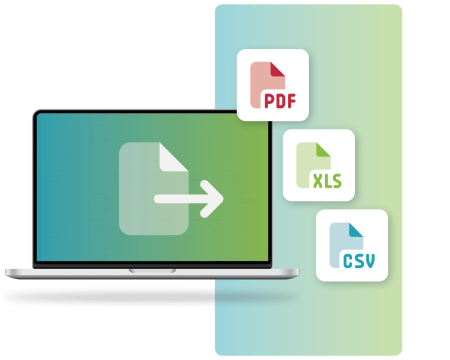 Laptopscreen Exportzeichen, Logos Exportformate PDF, XLS und CSV