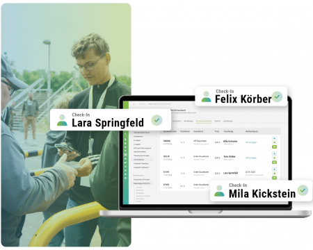 Laptopscreen von Ticketmanagement, Bild von Publikum im Hintergrund
