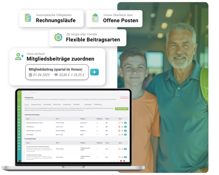 Laptopscreen Vereinskalender, Bild von Vater und Sohn im Hintergrund