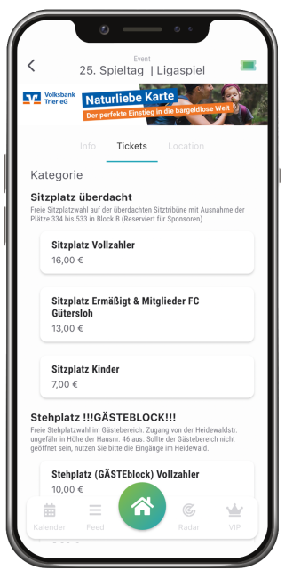 Screenshot Ticketkauf in Vereinsticket App