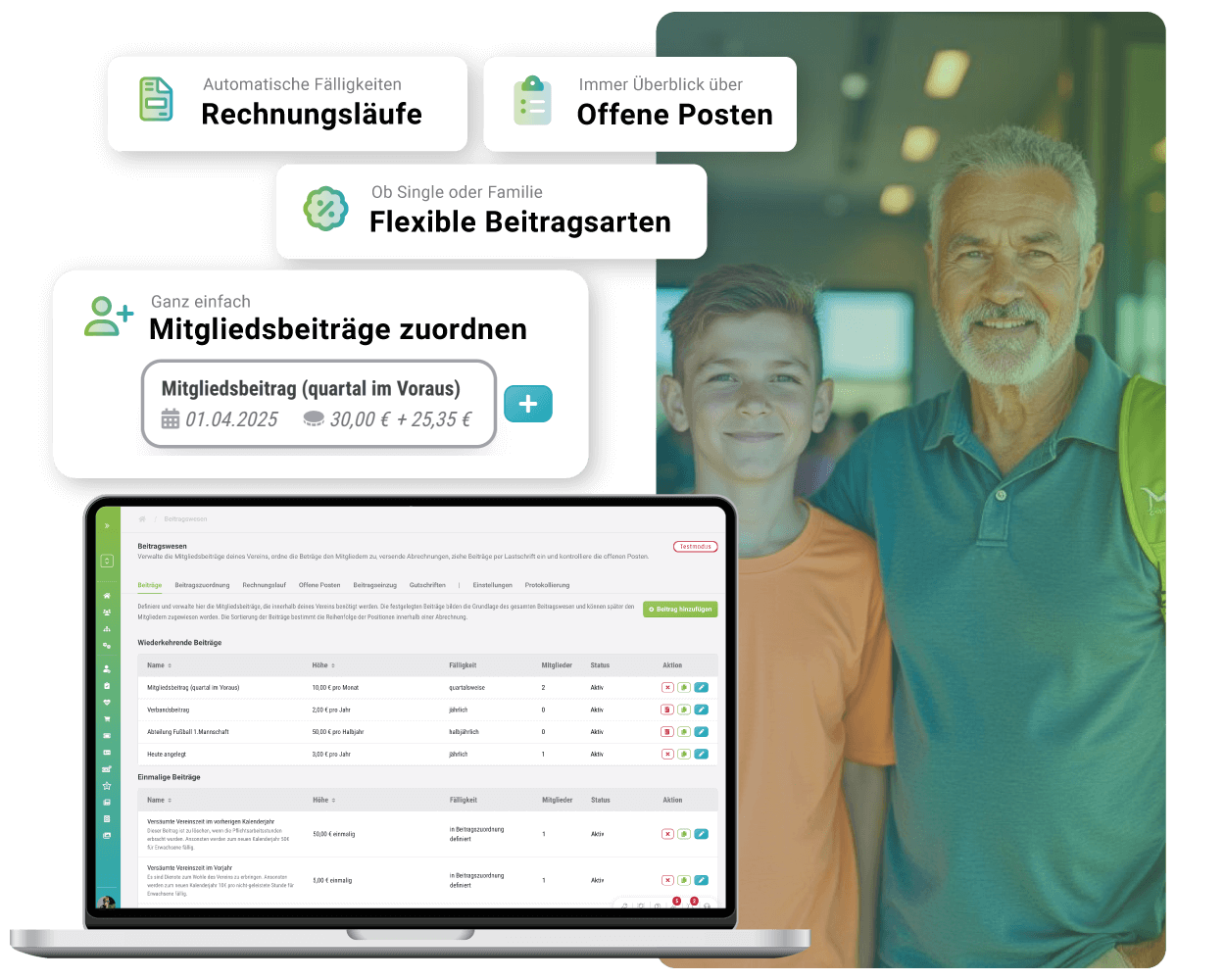 Laptopscreen Vereinskalender, Bild von Vater und Sohn im Hintergrund