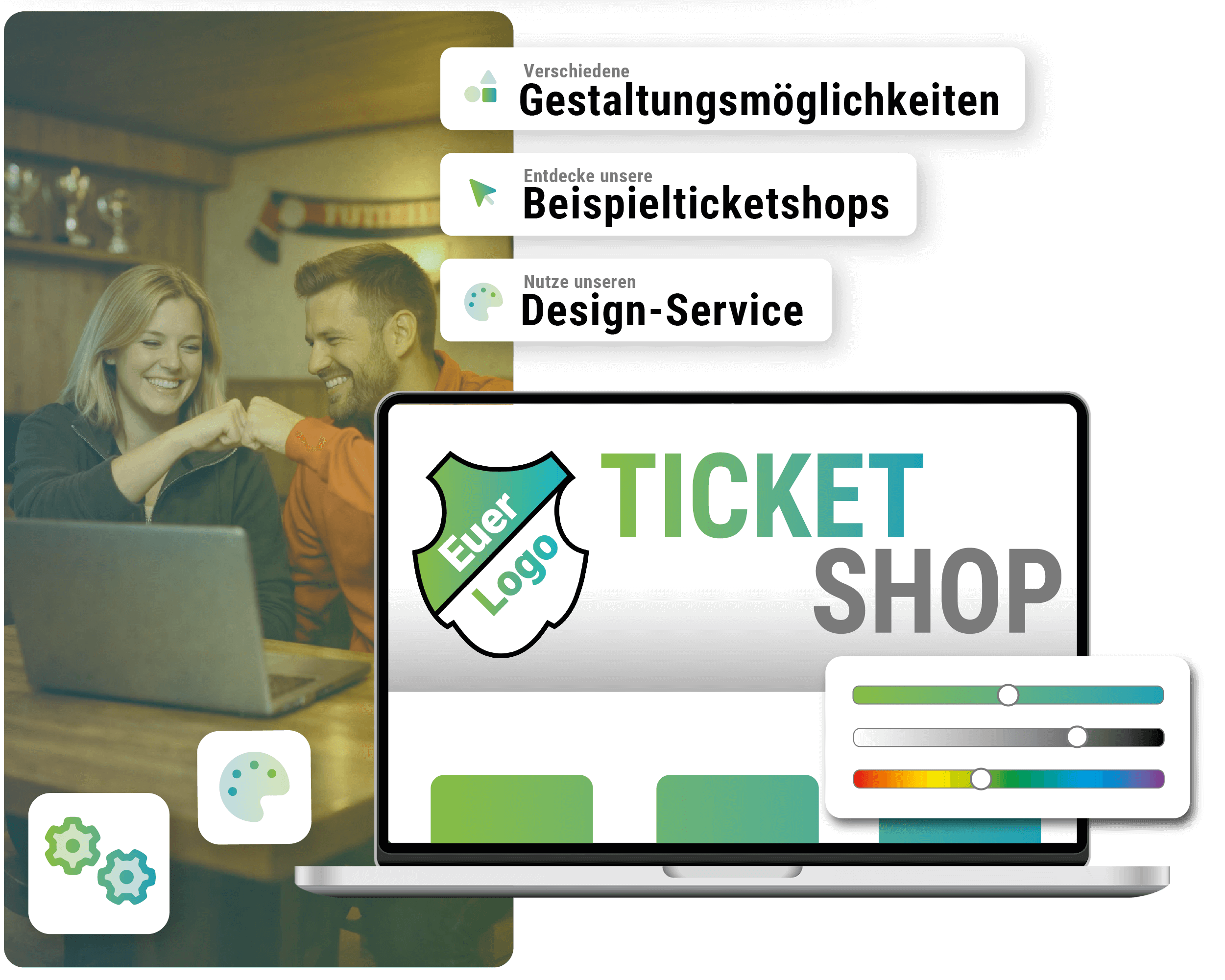Laptopscreen Beispielticketshop, Bild Trikot in Schaufenster im Hintergrund