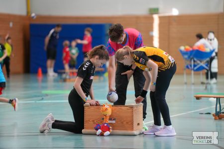Trainer legt Handball in eine Kiste