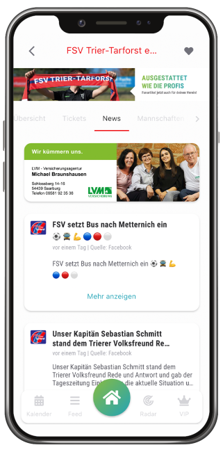 Screenshot News in Vereinsticket App