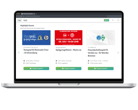 Laptopscreen Highlightevents in Vereinsticket Eventportal