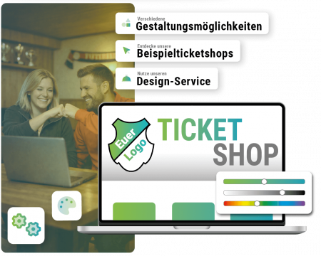 Laptopscreen Beispielticketshop, Bild Trikot in Schaufenster im Hintergrund