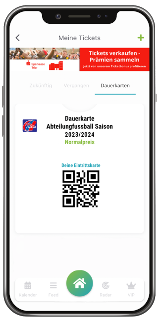 Screenshot Dauerkarte in Vereinsticket App
