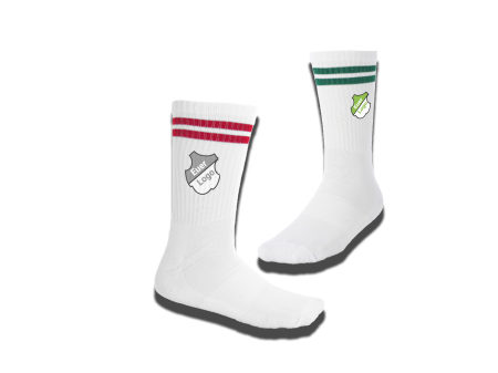 Tennissocken mit generischem Beispiellogo mit der Aufschrift "Euer Logo"