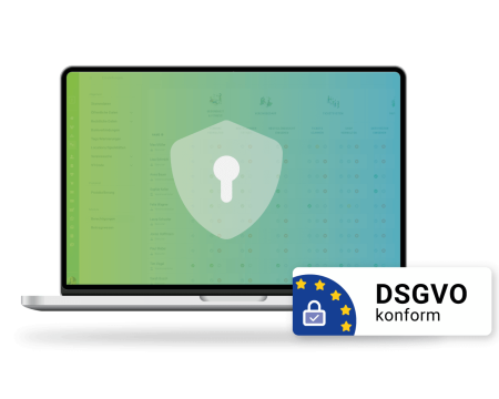 Laptopscreen mit Schlosssymbol und DSGVO Logo