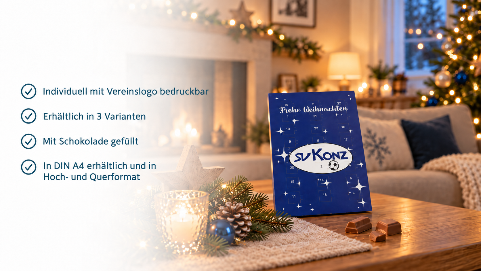 Schokoadventskalender im Vereinsdesign