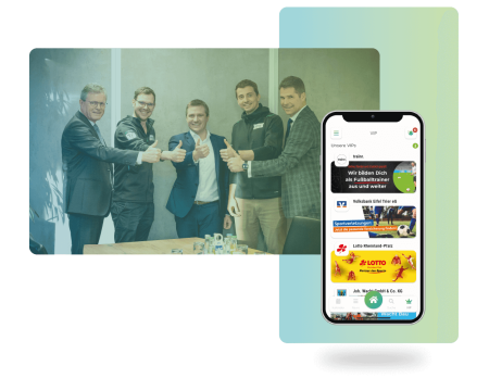 Handyscreen Partner Vereinsticket, Bild von Geschäftspartnern im Hintergrund