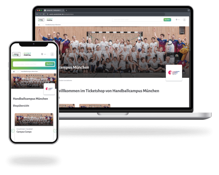 Laptop- und Handyscreen Ticketshop Handballcampus München