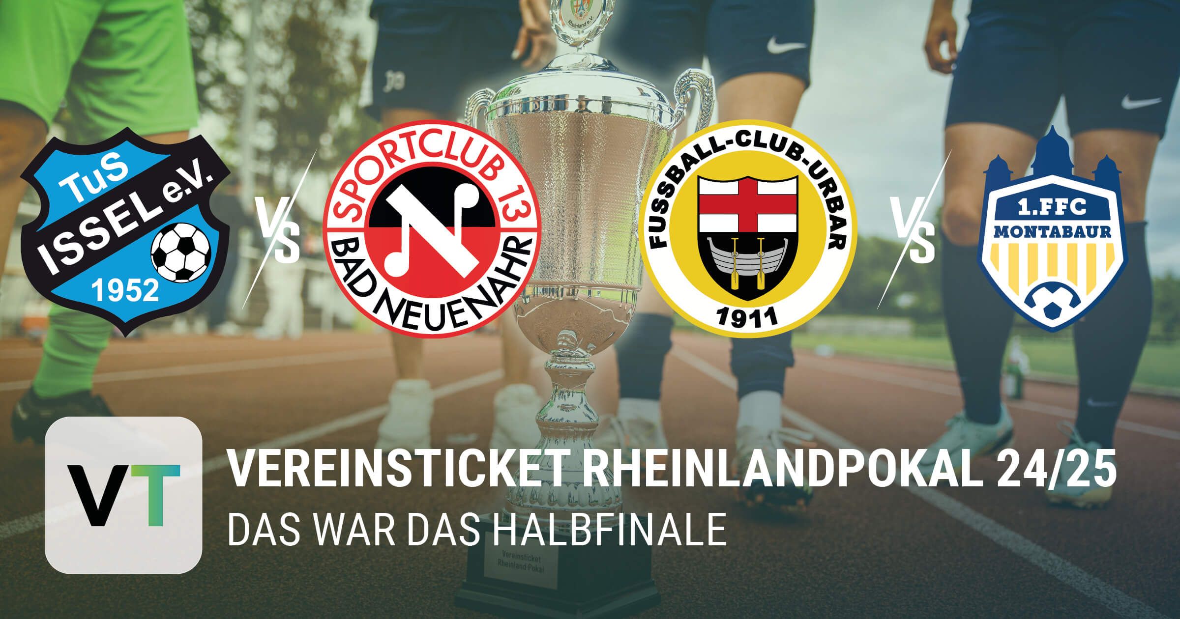 Logos der Teams mit Pokal im Hintergrund